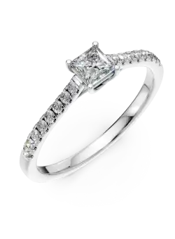 Inel de logodna din aur alb de 18K cu diamant de 0.25ct si diamante de 0.11ct