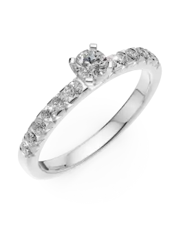 Inel de logodna din aur alb de 18K cu diamant de 0.25ct si diamante de 0.25ct