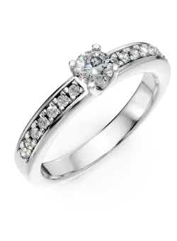 Inel de logodna din aur alb de 18K cu diamant de 0.3ct si diamante de 0.08ct