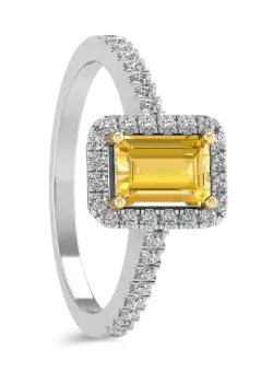 Inel de logodna din aur alb de 18K cu safir galben de 0.66ct si diamante de 0.28ct