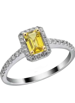 Inel de logodna din aur alb de 18K cu safir galben de 0.66ct si diamante de 0.28ct