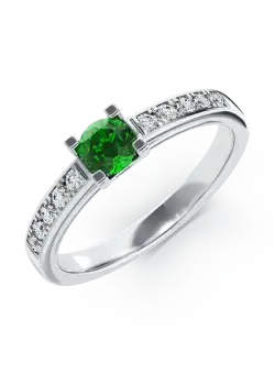 Inel de logodna din aur alb de 18K cu smarald de 0.25ct si diamante de 0.15ct