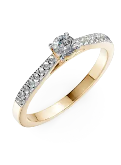 Inel de logodna din aur galben de 18K cu diamant de 0.12ct si diamante de 0.14ct