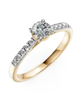 Inel de logodna din aur galben de 18K cu diamant de 0.4ct si diamante de 0.135ct