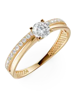 Inel de logodna halo pave din aur galben cu zirconii