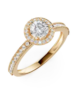 Inel de logodna halo pave din aur galben cu zirconii