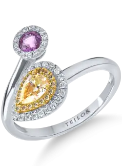 Inel deschis din aur alb cu diamante si safir roz de 1ct