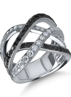 Inel din aur alb cu diamante negre si incolore de 1.1ct