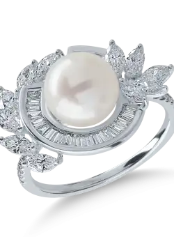 Inel din aur alb cu perla de cultura de 3.73ct si diamante de 0.98ct