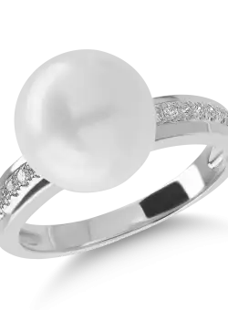 Inel din aur alb cu perla de cultura de 7.45ct si diamante de 0.11ct