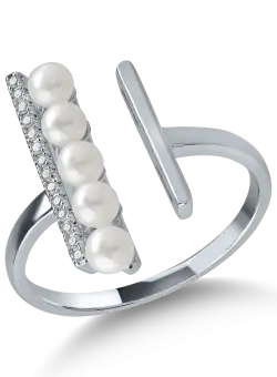 Inel din aur alb cu perle de cultura de 0.9ct si diamante de 0.06ct