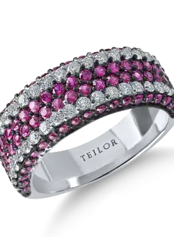 Inel din aur alb cu rubine de 1.3ct si diamante microsetting de 0.6ct