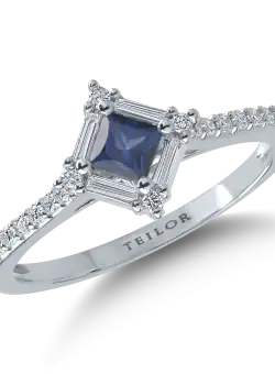 Inel din aur alb cu safir de 0.3ct si diamante de 0.18ct