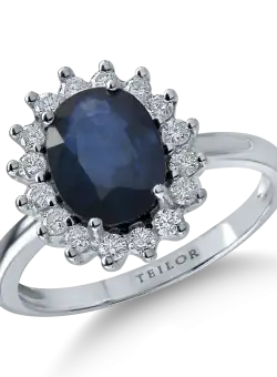Inel din aur alb cu safir de 2.03ct si diamante de 0.34ct