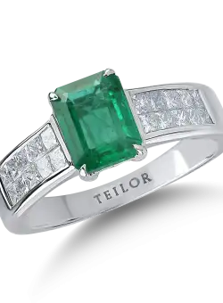 Inel din aur alb cu smarald de 1.49ct si diamante de 0.74ct