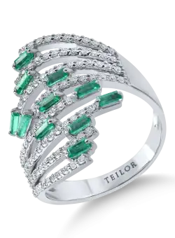 Inel din aur alb cu smaralde de 0.4ct si diamante microsetting de 0.5ct