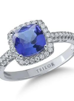 Inel din aur alb cu tanzanit de 1.6ct si diamante de 0.23ct