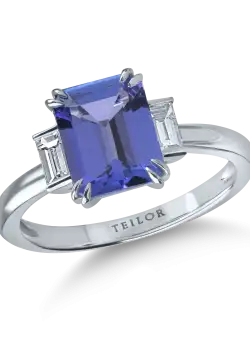 Inel din aur alb cu tanzanit de 2.1ct si diamante de 0.2ct