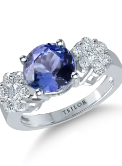 Inel din aur alb cu tanzanit de 2.6ct si diamante de 0.9ct