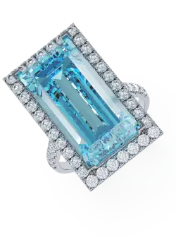 Inel din aur alb cu topaz albastru de 17.31ct si diamante de 1.35ct