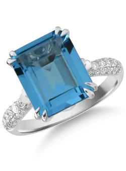 Inel din aur alb cu topaz albastru de 7.5ct si diamante de 0.3ct