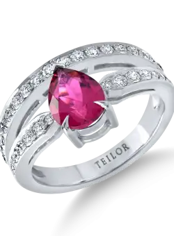 Inel din aur alb cu un rubelit si diamante de 1.8ct