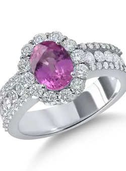 Inel din aur alb cu un safir roz de 1.69ct si diamante de 1.22ct