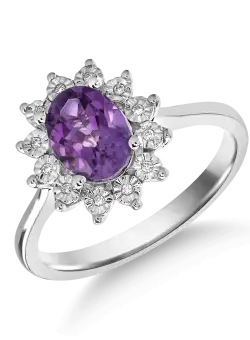 Inel din aur alb de 14K cu ametist de 1.04ct si diamante de 0.03ct