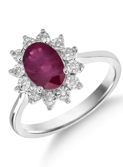 Inel din aur alb de 14K cu rubin de 1.72ct si diamante de 0.03ct