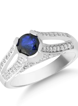 Inel din aur alb de 14K cu safir de 0.71ct si diamante de 0.51ct