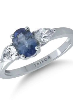 Inel din aur alb de 14K cu safir de 1.26ct si diamante de 0.49ct