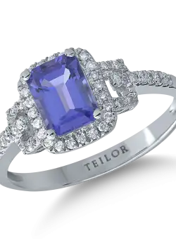 Inel din aur alb de 14K cu tanzanit de 1.19ct si diamante de 0.2ct