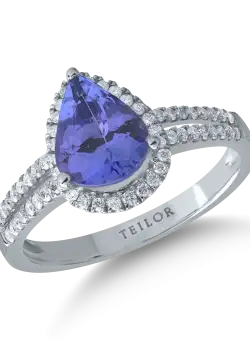 Inel din aur alb de 14K cu tanzanit de 1.66ct si diamante de 0.28ct