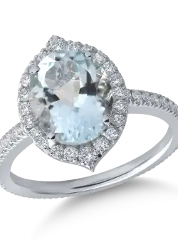 Inel din aur alb de 18K cu acvamarin de 2.5ct si diamante de 0.5ct