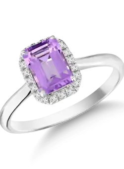 Inel din aur alb de 18K cu ametist de 0.84ct si diamante de 0.1ct