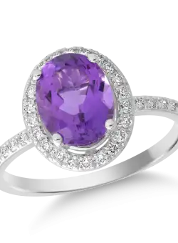 Inel din aur alb de 18K cu ametist de 2ct si diamante de 0.26ct