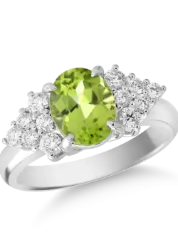 Inel din aur alb de 18K cu peridot de 2.18ct si diamante de 0.46ct