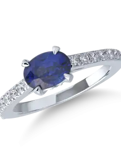 Inel din aur alb de 18K cu safir de 1.15ct si diamante de 0.27ct