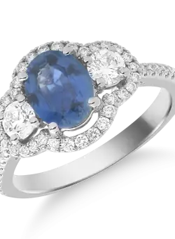 Inel din aur alb de 18K cu safir de 1.31ct si diamante de 0.68ct