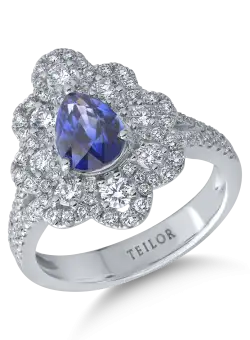 Inel din aur alb de 18K cu safir de 1.48ct si diamante de 0.91ct