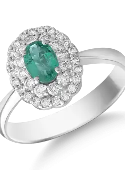Inel din aur alb de 18K cu smarald de 0.4ct si diamante de 0.36ct