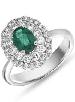 Inel din aur alb de 18K cu smarald de 0.71ct si diamante de 0.56ct