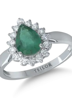 Inel din aur alb de 18K cu smarald de 1.07ct si diamante de 0.29ct