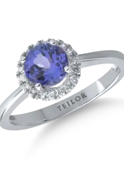Inel din aur alb de 18K cu tanzanit de 1.05ct si diamante de 0.11ct