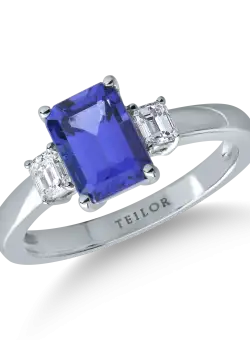 Inel din aur alb de 18K cu tanzanit de 1.8ct si diamante de 0.3ct