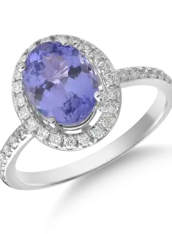 Inel din aur alb de 18K cu tanzanit de 2ct si diamante de 0.24ct