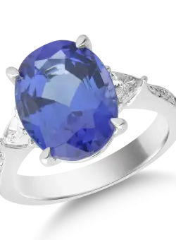 Inel din aur alb de 18K cu tanzanit de 6.56ct si diamante de 0.43ct