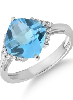 Inel din aur alb de 18K cu topaz albastru de 3.6ct si diamante de 0.08ct