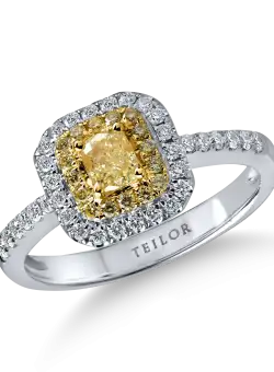 Inel din aur alb-galben cu diamante galbene si incolore de 0.7ct