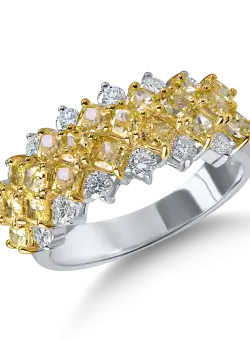 Inel din aur alb-galben cu diamante galbene si incolore de 2.9ct